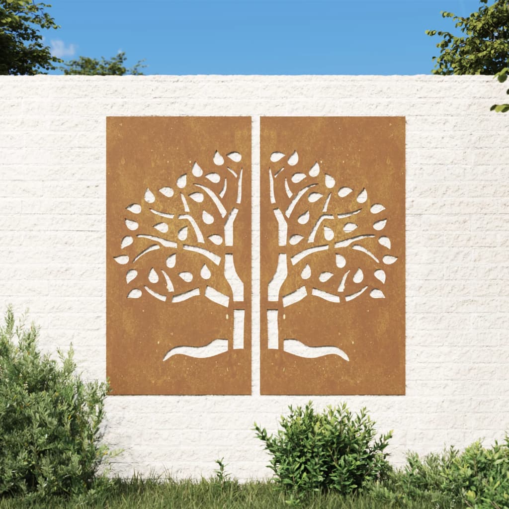 vidaXL Decorațiuni perete de grădină 2 buc. 105x55 cm oțel model copac vidaXL Decorațiuni perete de grădină 2 buc. 105x55 cm oțel model copac