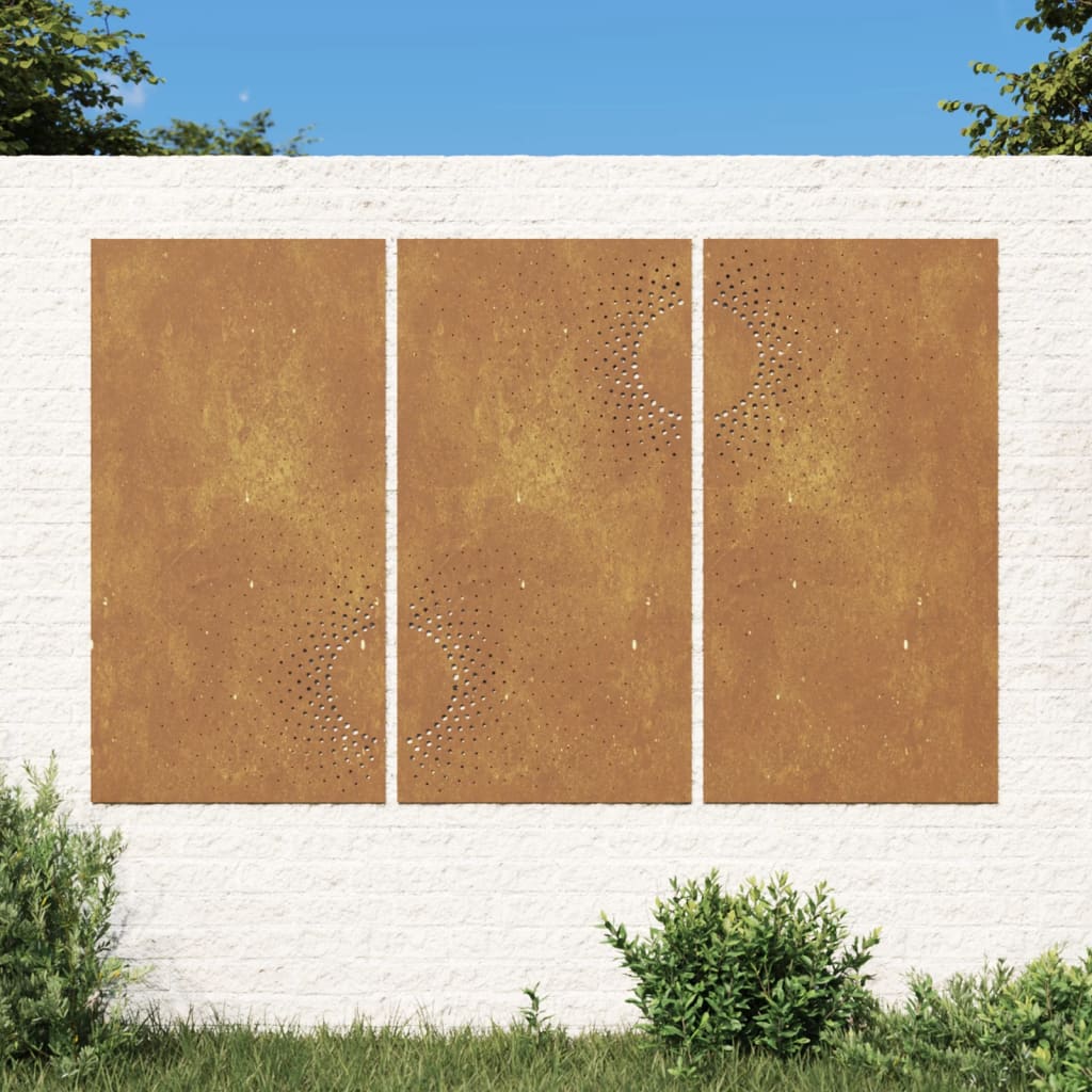vidaXL Decorațiuni perete de grădină 3 buc. 105x55cm oțel corten soare vidaXL Decorațiuni perete de grădină 3 buc. 105x55cm oțel corten soare