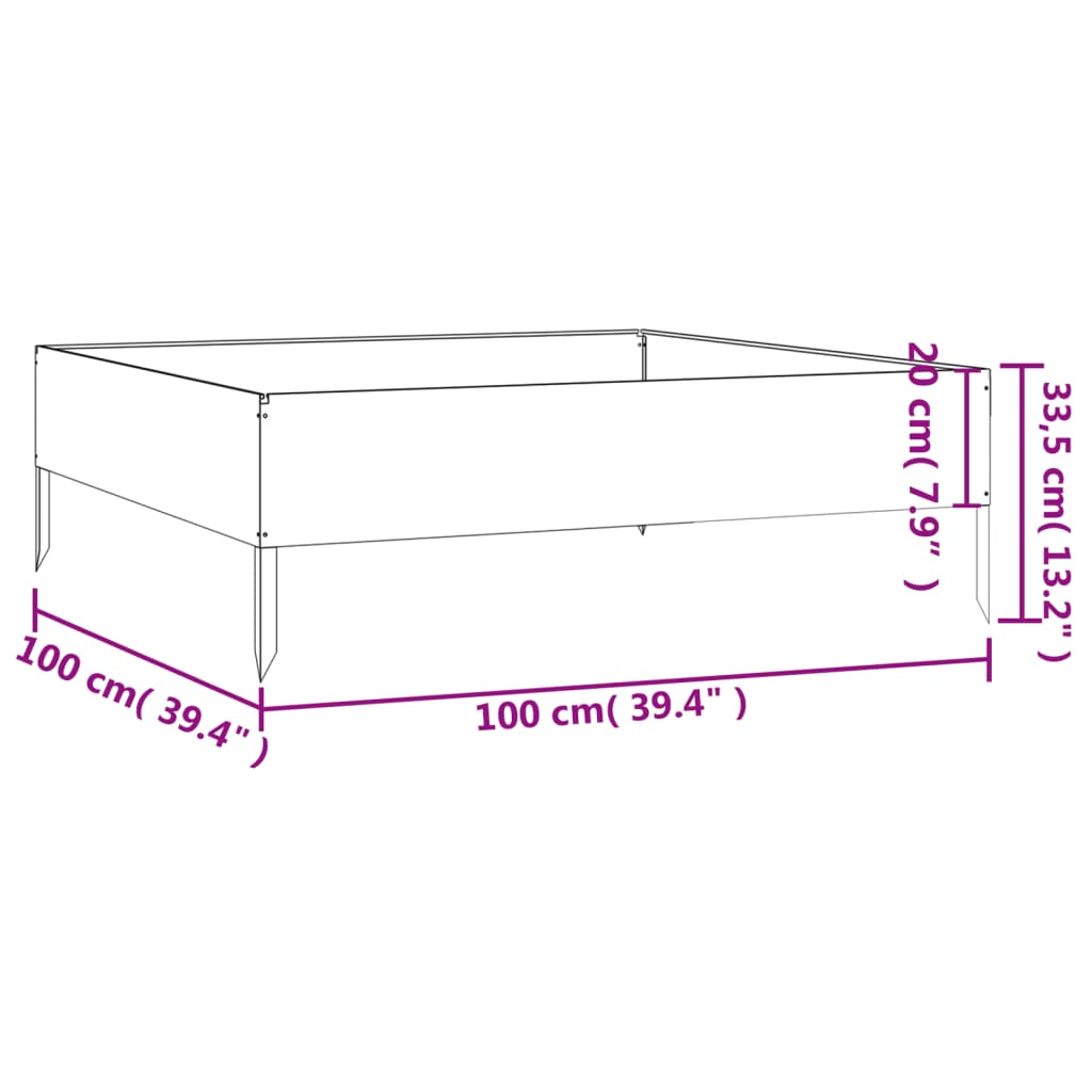 vidaXL Strat înălțat de grădină, 100x100x33,5 cm, oțel corten vidaXL Strat înălțat de grădină, 100x100x33,5 cm, oțel corten