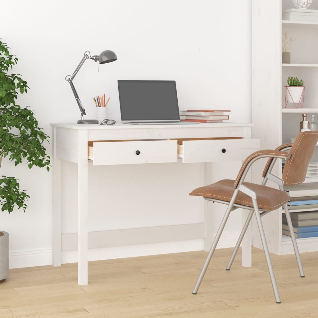 vidaXL Birou cu sertare, alb, 100x50x78 cm, lemn masiv de pin vidaXL Birou cu sertare, alb, 100x50x78 cm, lemn masiv de pin