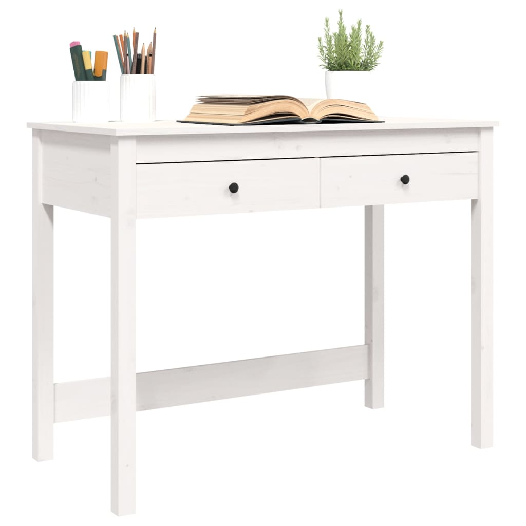 vidaXL Birou cu sertare, alb, 100x50x78 cm, lemn masiv de pin vidaXL Birou cu sertare, alb, 100x50x78 cm, lemn masiv de pin