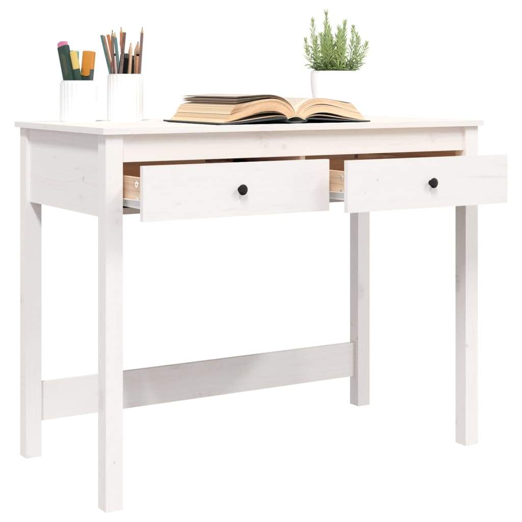 vidaXL Birou cu sertare, alb, 100x50x78 cm, lemn masiv de pin vidaXL Birou cu sertare, alb, 100x50x78 cm, lemn masiv de pin