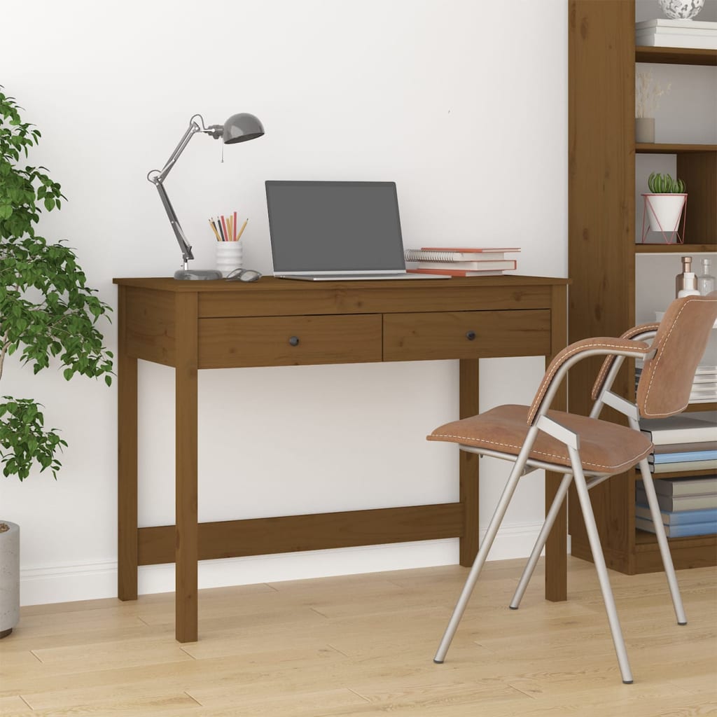 vidaXL Birou cu sertare, maro miere, 100x50x78 cm, lemn masiv de pin vidaXL Birou cu sertare, maro miere, 100x50x78 cm, lemn masiv de pin