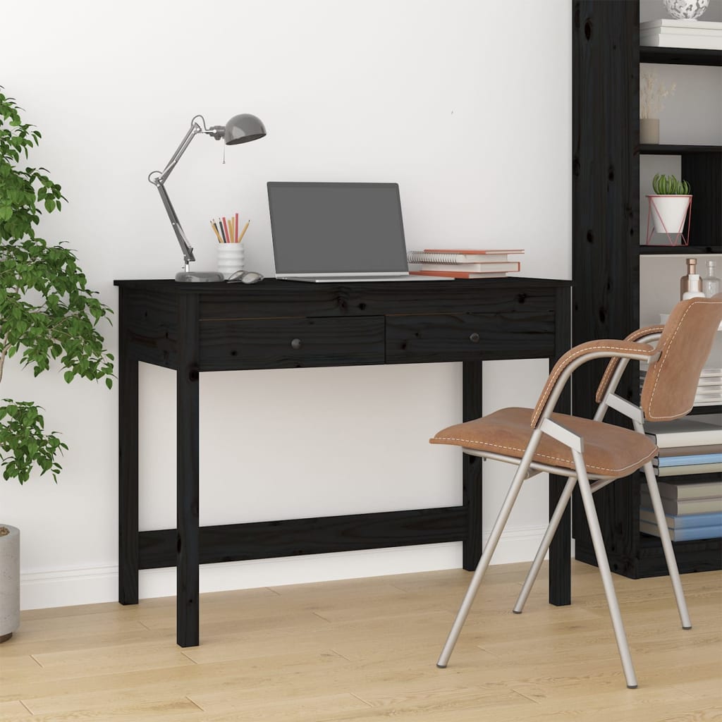 vidaXL Birou cu sertare, negru, 100x50x78 cm, lemn masiv de pin vidaXL Birou cu sertare, negru, 100x50x78 cm, lemn masiv de pin