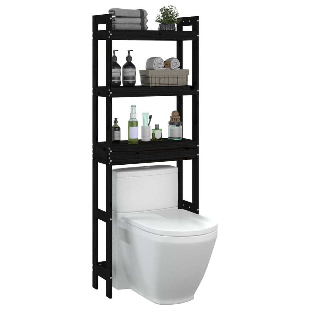 vidaXL Raft de toaletă, negru, 63x26x171 cm, lemn masiv de pin vidaXL Raft de toaletă, negru, 63x26x171 cm, lemn masiv de pin