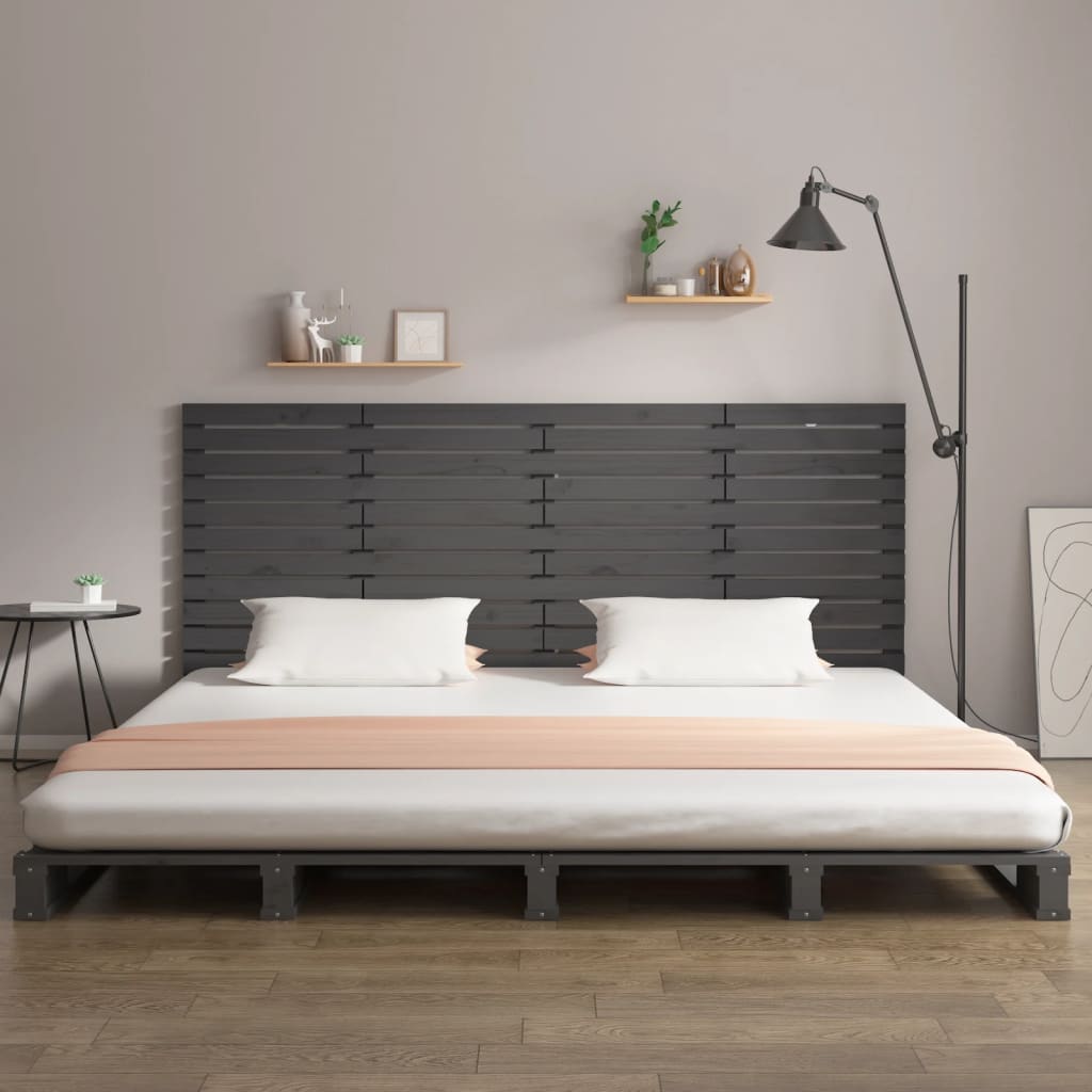 vidaXL Tăblie de pat pentru perete, gri, 156x3x91,5 cm, lemn masiv pin
