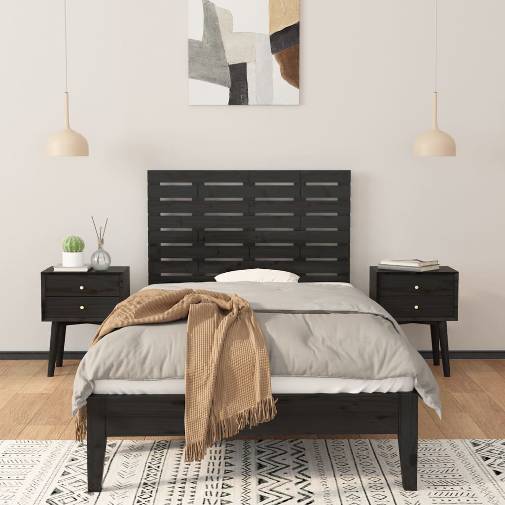 vidaXL Tăblie de pat pentru perete, negru, 106x3x63 cm, lemn masiv pin vidaXL Tăblie de pat pentru perete, negru, 106x3x63 cm, lemn masiv pin