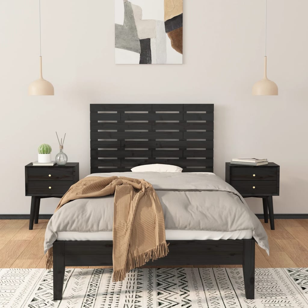 vidaXL Tăblie de pat pentru perete, negru, 96x3x63 cm, lemn masiv pin