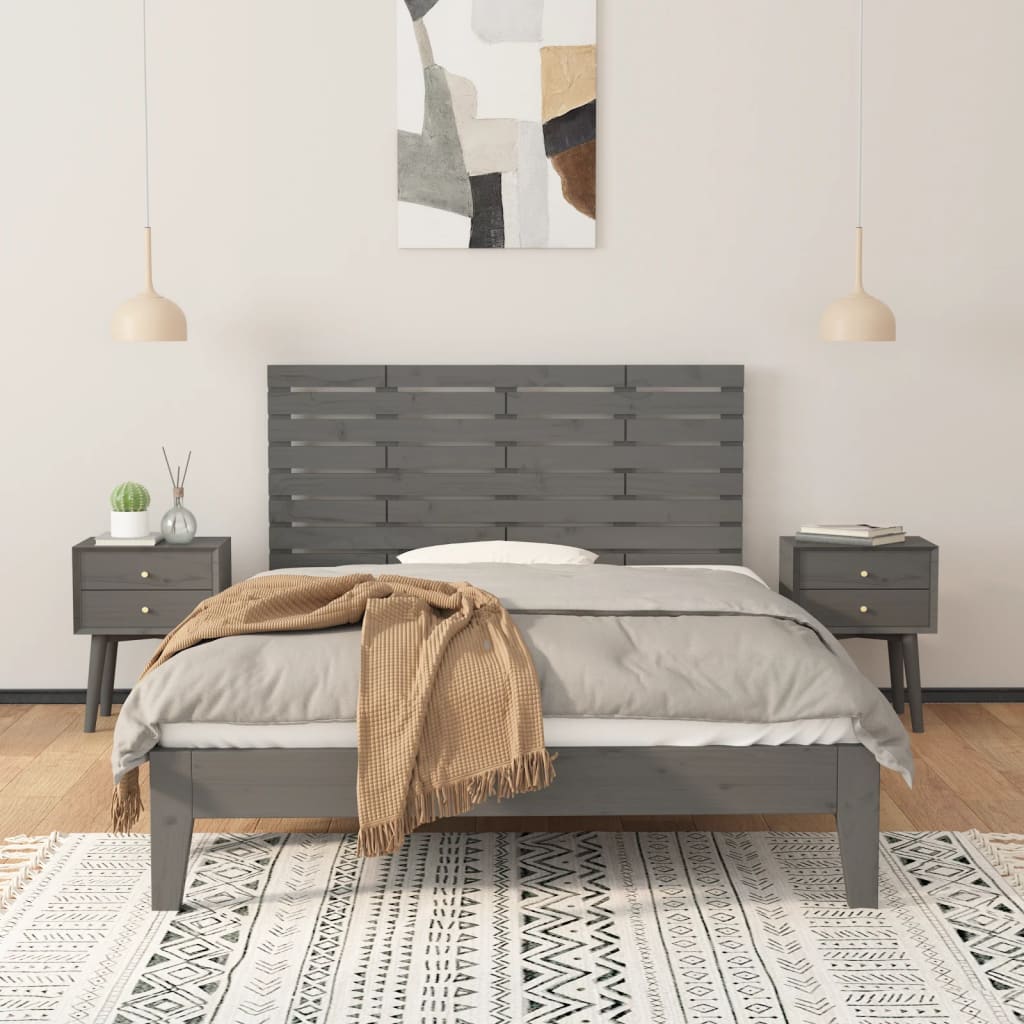 vidaXL Tăblie de pat pentru perete, gri, 141x3x63 cm, lemn masiv pin