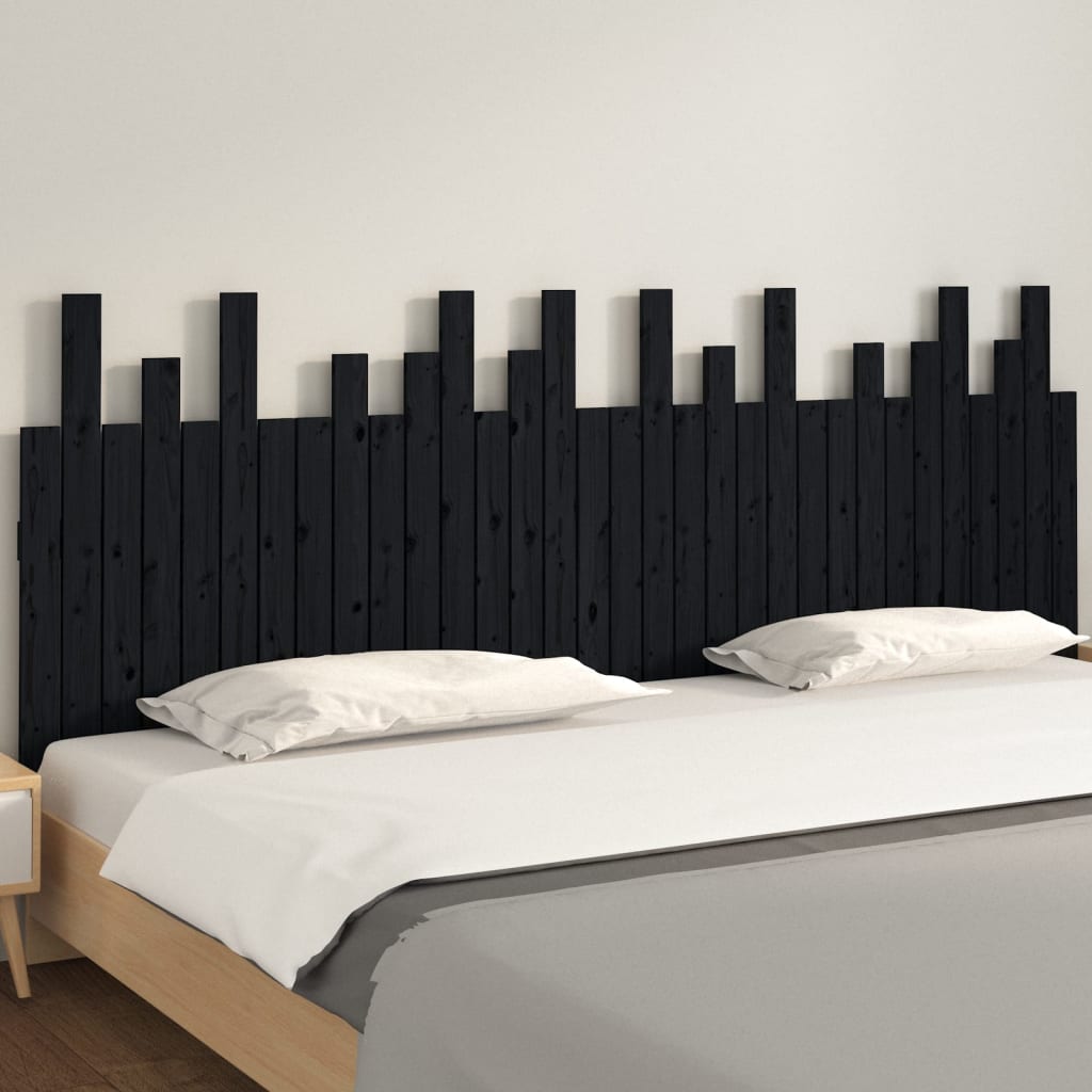 vidaXL Tăblie de pat pentru perete, negru, 204x3x80 cm, lemn masiv pin