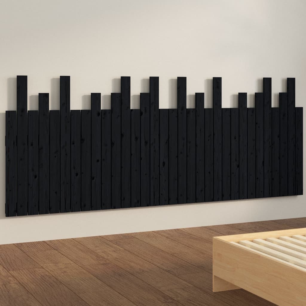 vidaXL Tăblie de pat pentru perete, negru, 204x3x80 cm, lemn masiv pin