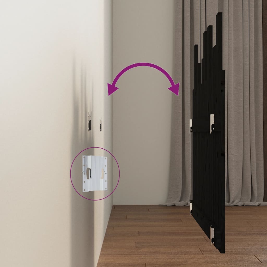 vidaXL Tăblie de pat pentru perete, negru, 95,5x3x80 cm lemn masiv pin