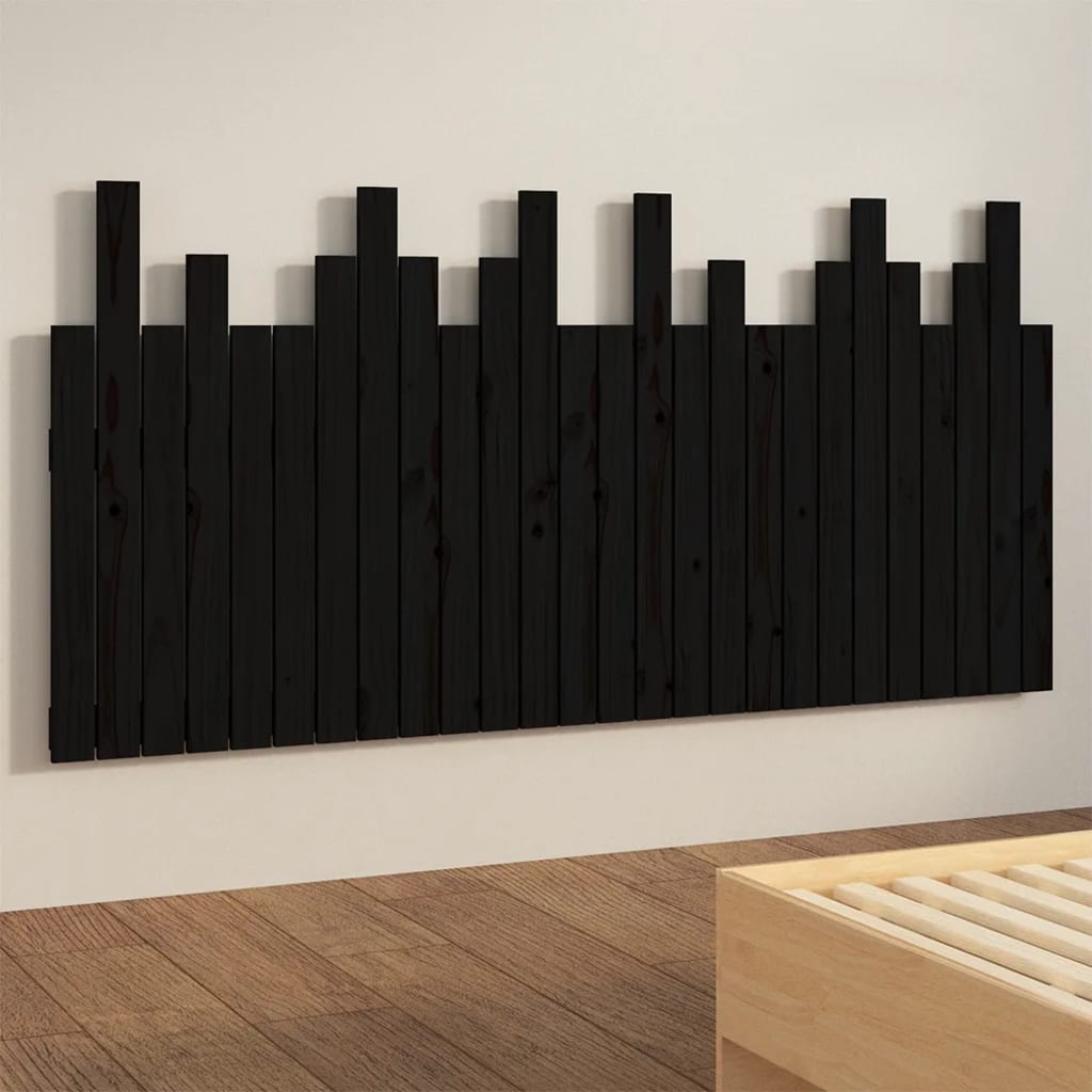 vidaXL Tăblie de pat pentru perete, negru, 166x3x80 cm, lemn masiv pin