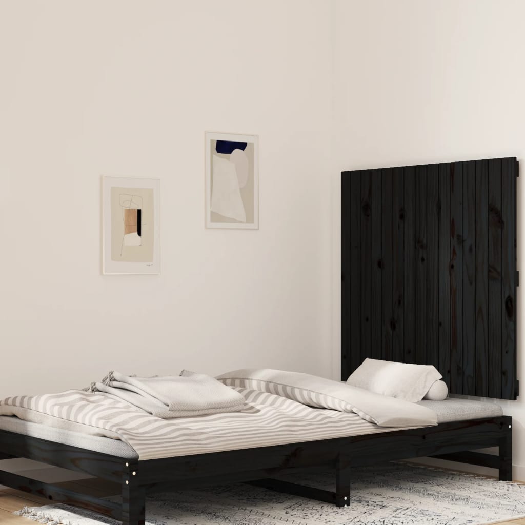 vidaXL Tăblie de pat pentru perete, negru, 95,5x3x90cm, lemn masiv pin vidaXL Tăblie de pat pentru perete, negru, 95,5x3x90cm, lemn masiv pin