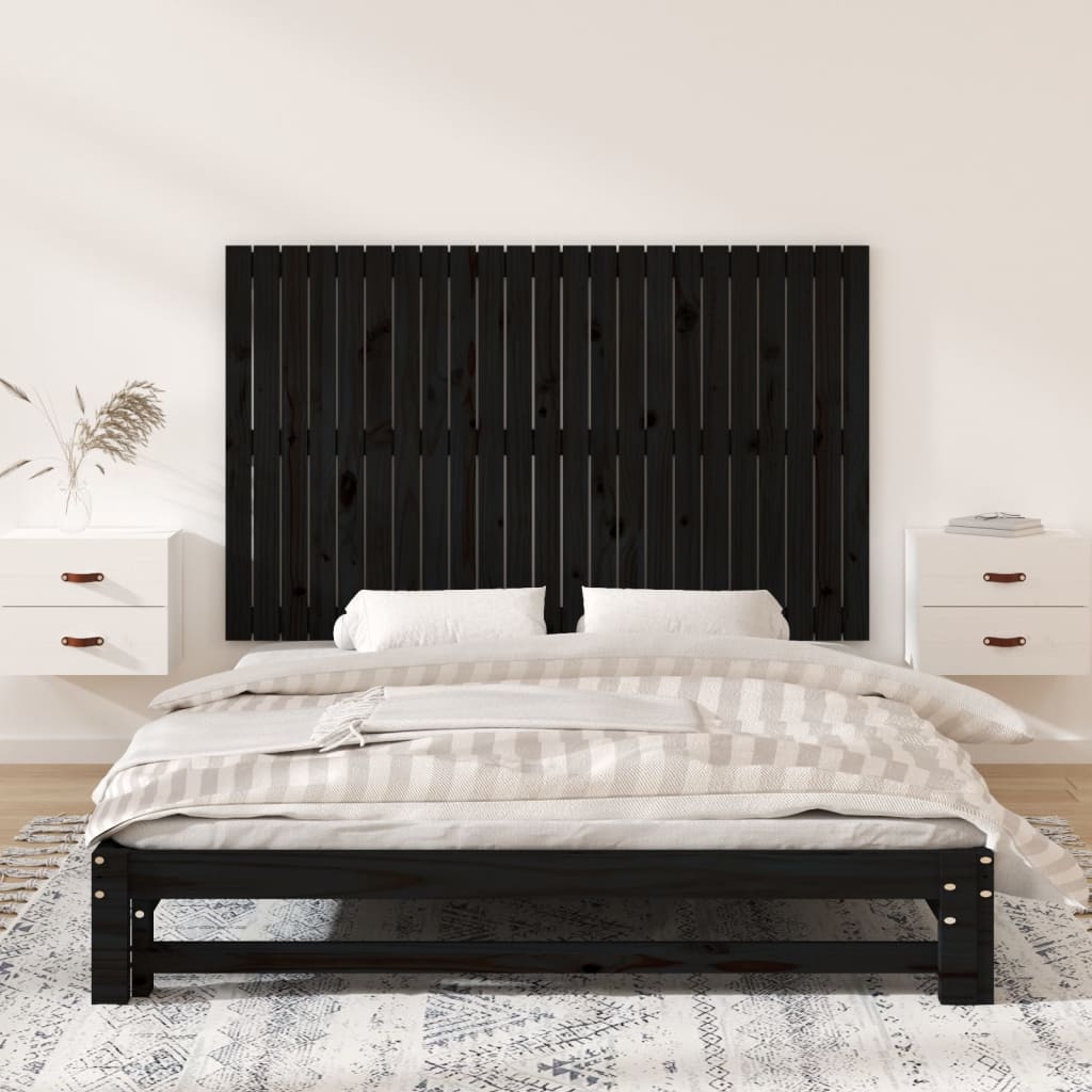 vidaXL Tăblie de pat pentru perete, negru, 147x3x90 cm, lemn masiv pin