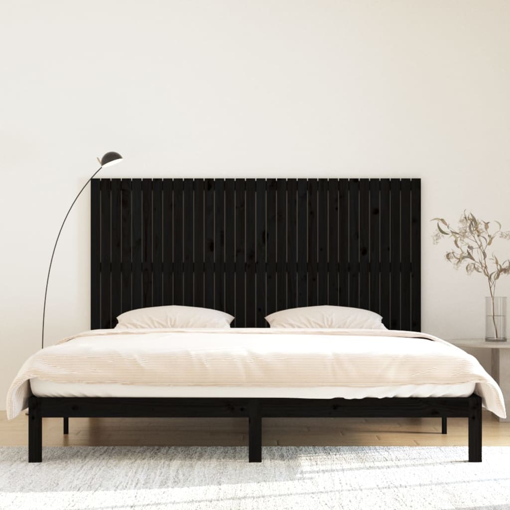 vidaXL Tăblie de pat pentru perete, negru, 204x3x110 cm lemn masiv pin