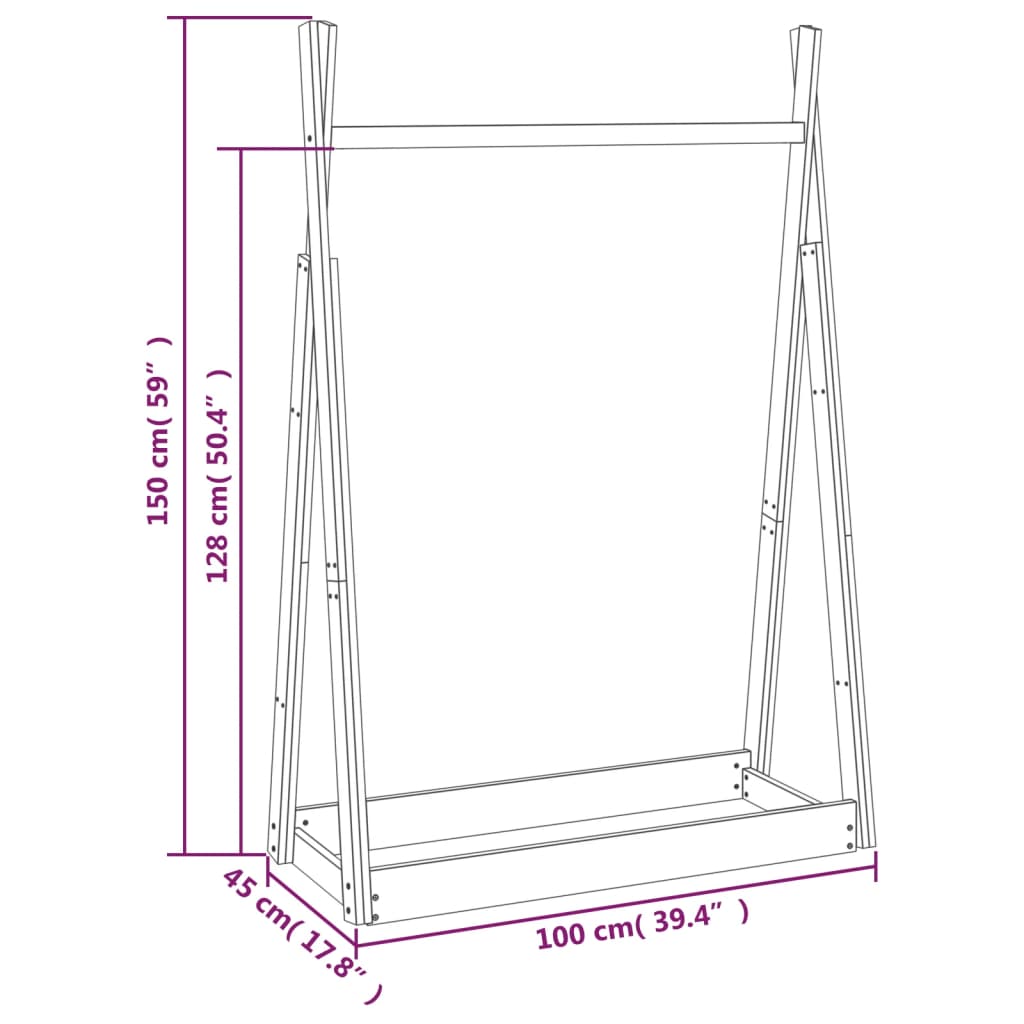 vidaXL Suport pentru haine, 100x45x150 cm, lemn masiv de pin vidaXL Suport pentru haine, 100x45x150 cm, lemn masiv de pin