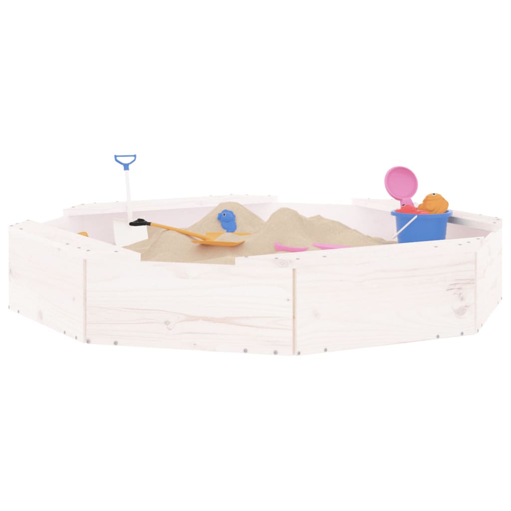 vidaXL Cutie de nisip cu scaune octogonale, alb, lemn masiv de pin vidaXL Cutie de nisip cu scaune octogonale, alb, lemn masiv de pin