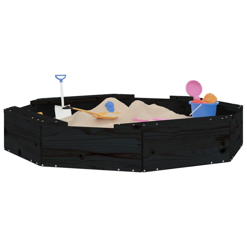 vidaXL Cutie de nisip cu scaune octogonale, negru, lemn masiv de pin vidaXL Cutie de nisip cu scaune octogonale, negru, lemn masiv de pin