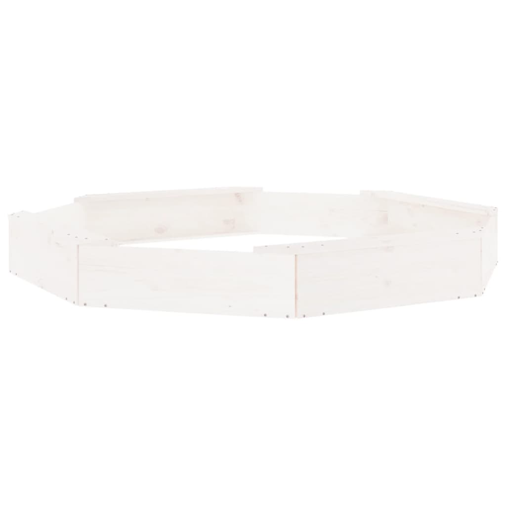 vidaXL Cutie de nisip cu scaune octogonale, alb, lemn masiv de pin vidaXL Cutie de nisip cu scaune octogonale, alb, lemn masiv de pin