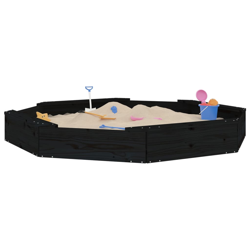 vidaXL Cutie de nisip cu scaune octogonale, negru, lemn masiv de pin vidaXL Cutie de nisip cu scaune octogonale, negru, lemn masiv de pin