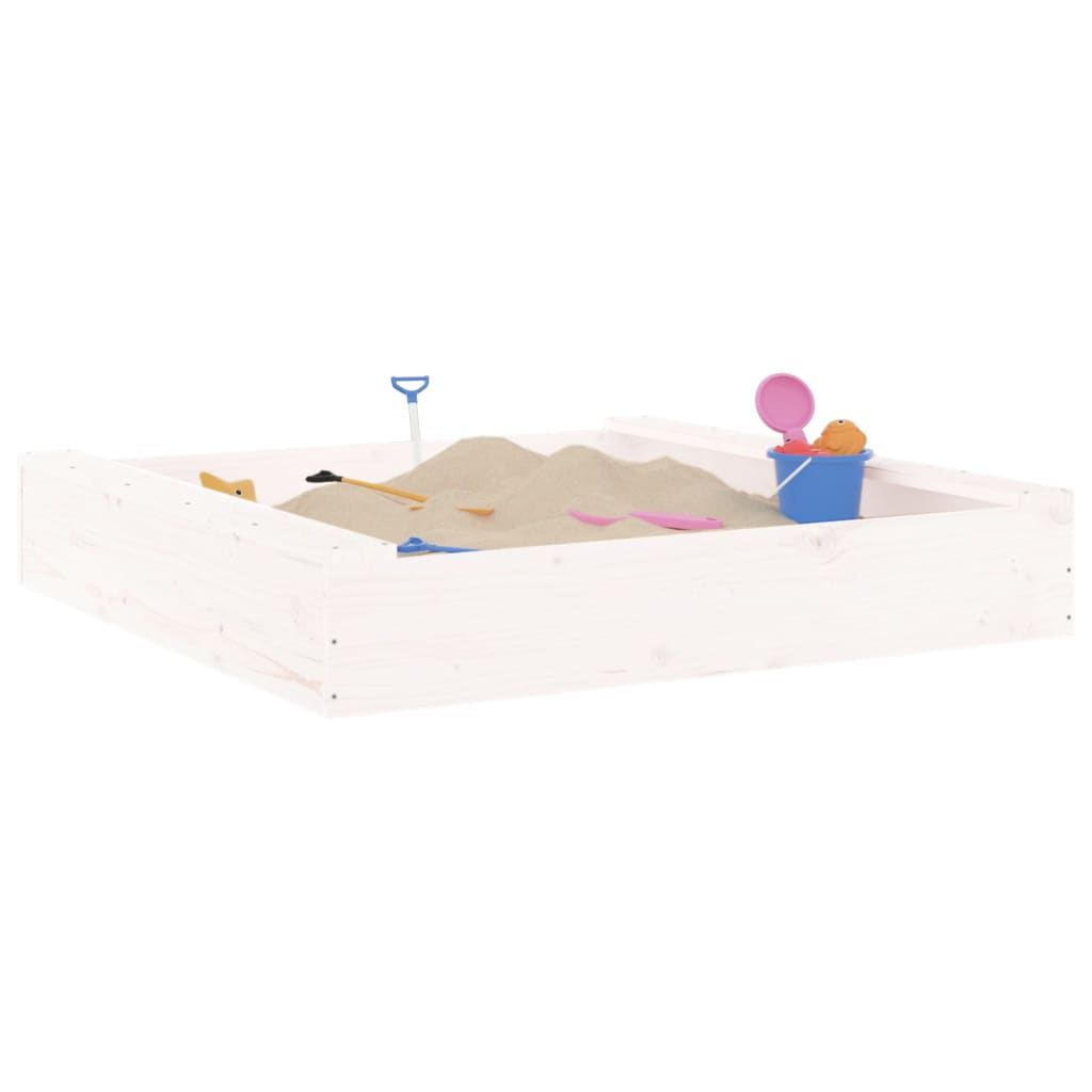 vidaXL Cutie de nisip pătrată cu scaune, alb, lemn masiv de pin vidaXL Cutie de nisip pătrată cu scaune, alb, lemn masiv de pin