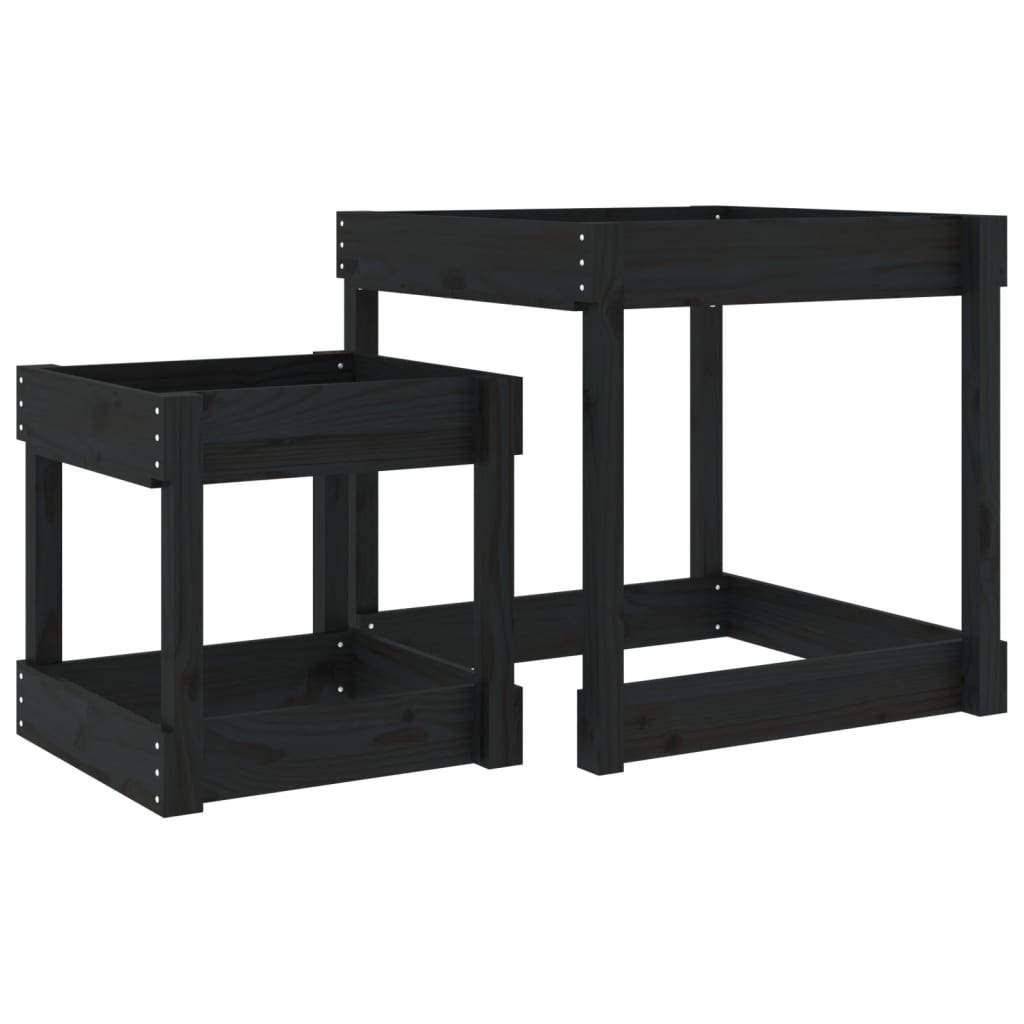 vidaXL Mese pentru nisip, 2 buc., negru, lemn masiv de pin vidaXL Mese pentru nisip, 2 buc., negru, lemn masiv de pin