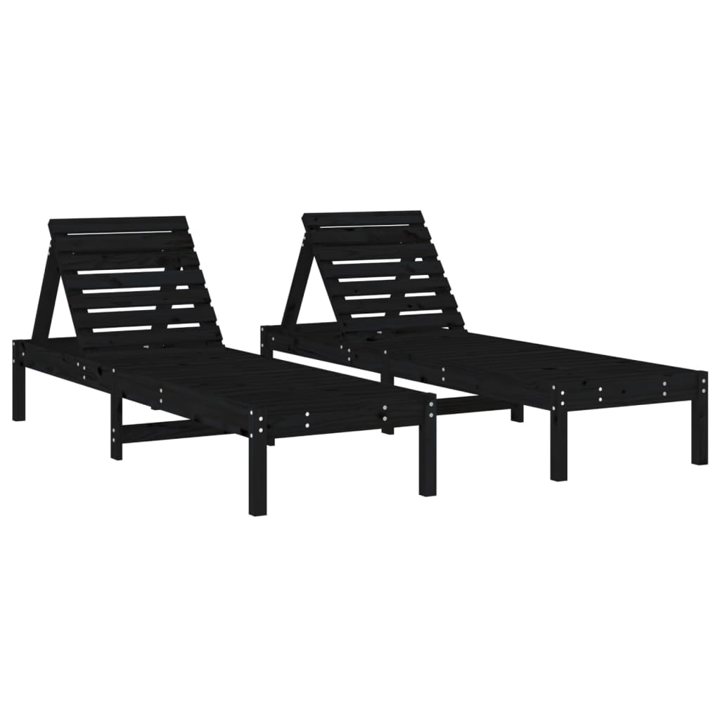 vidaXL Șezlonguri, 2 buc., negru, 199,5x60x74 cm, lemn masiv pin vidaXL Șezlonguri, 2 buc., negru, 199,5x60x74 cm, lemn masiv pin