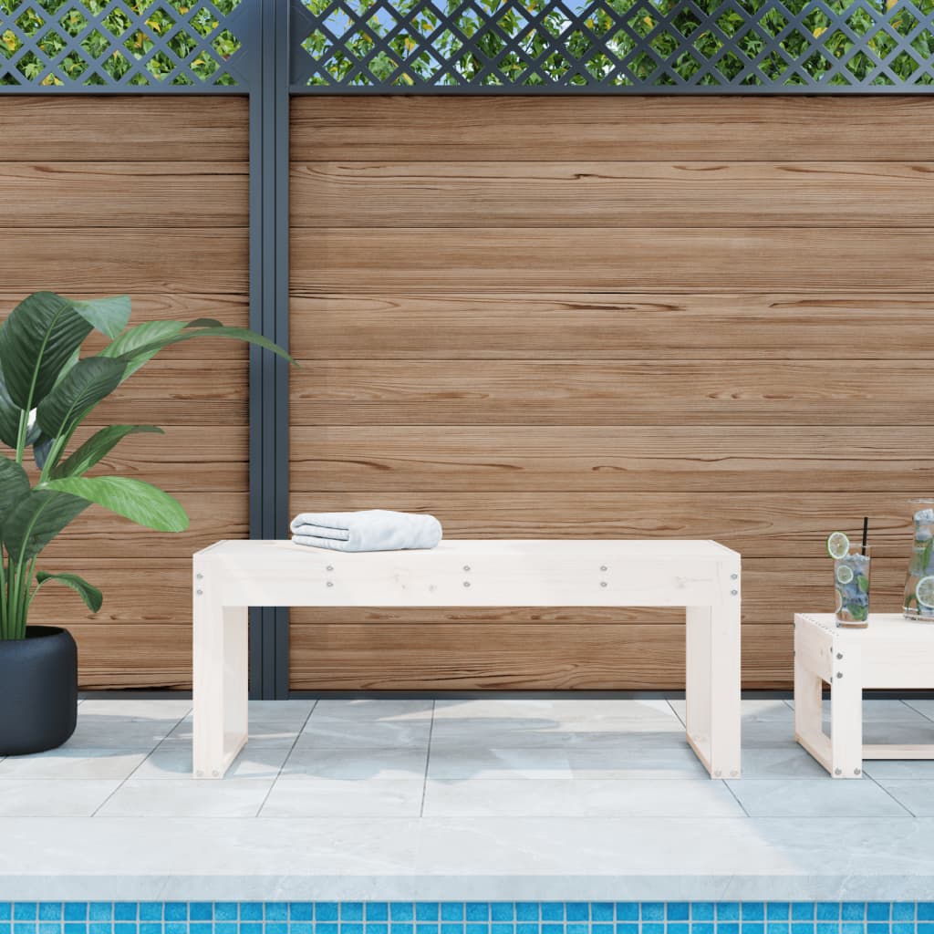 vidaXL Bancă de grădină, alb, 110x38x45 cm, lemn masiv de pin vidaXL Bancă de grădină, alb, 110x38x45 cm, lemn masiv de pin