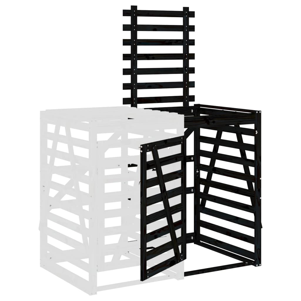 vidaXL Extensie depozitare pubelă de gunoi, negru, lemn masiv de pin