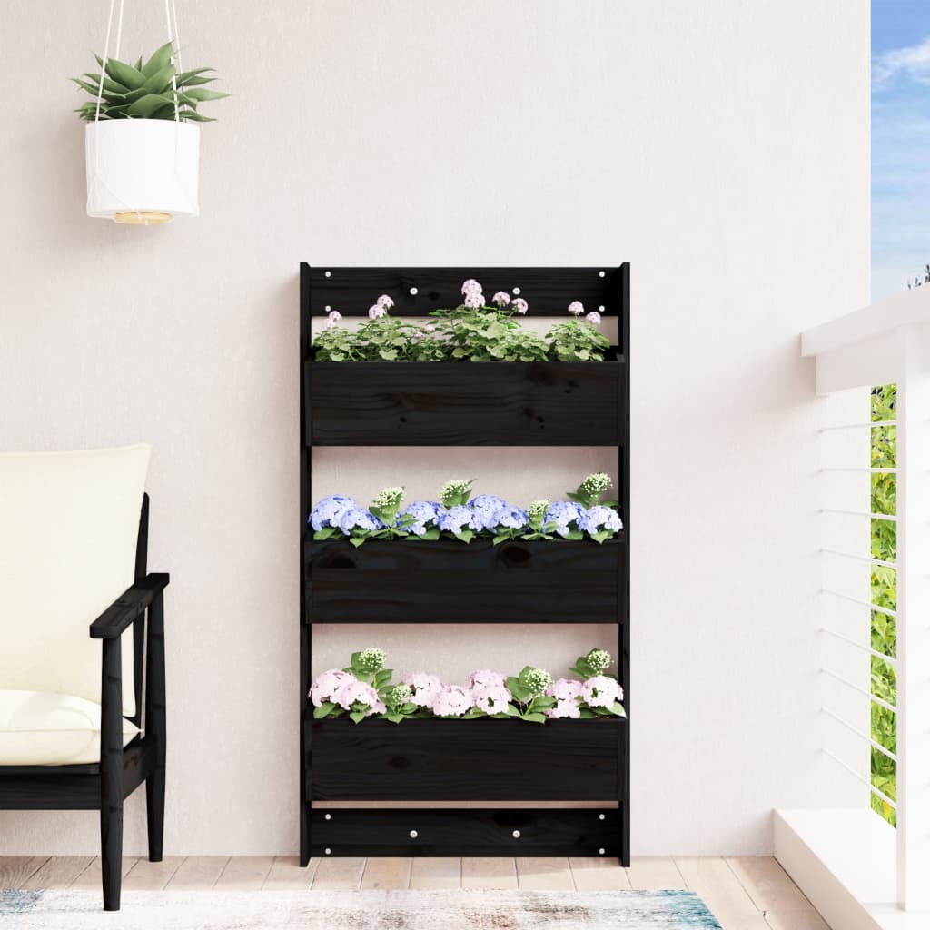vidaXL Jardinieră de perete cu 3 niveluri negru 60x18,5x110cm lemn pin vidaXL Jardinieră de perete cu 3 niveluri negru 60x18,5x110cm lemn pin