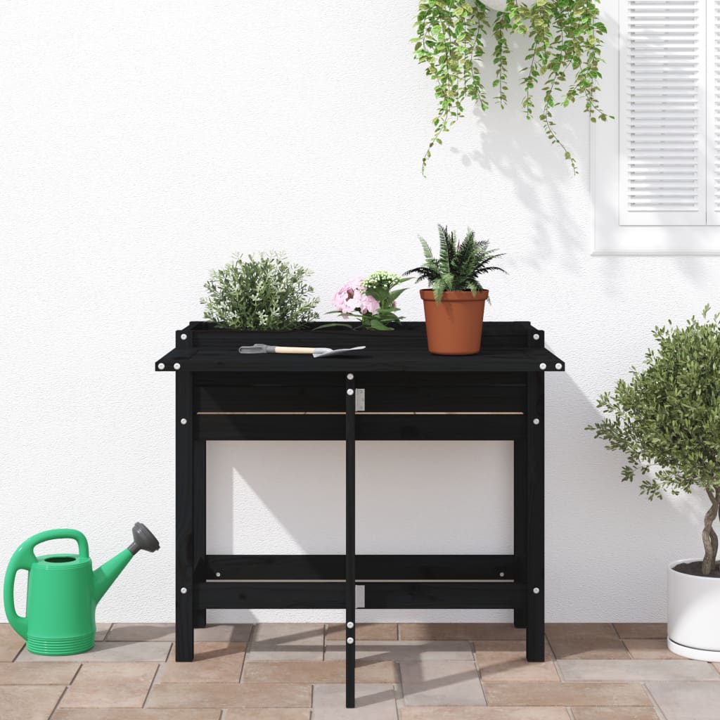 vidaXL Jardinieră de grădină cu blat pliabil negru lemn masiv pin