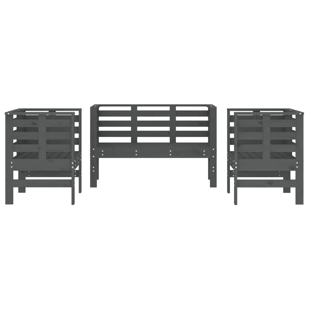 vidaXL Set mobilier de grădină, 3 piese, gri, lemn masiv de pin