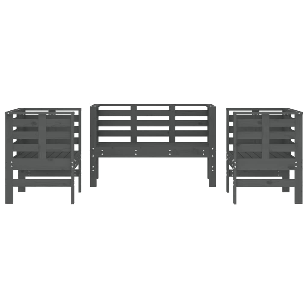 vidaXL Set mobilier de grădină, 3 piese, gri, lemn masiv de pin