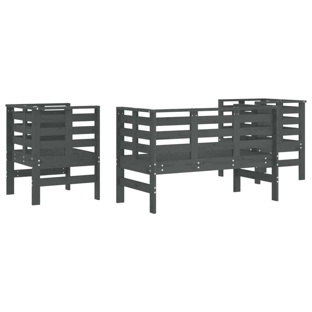 vidaXL Set mobilier de grădină, 3 piese, gri, lemn masiv de pin