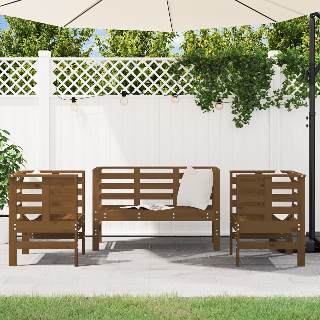 vidaXL Set mobilier de grădină, 3 piese, maro miere, lemn masiv de pin vidaXL Set mobilier de grădină, 3 piese, maro miere, lemn masiv de pin