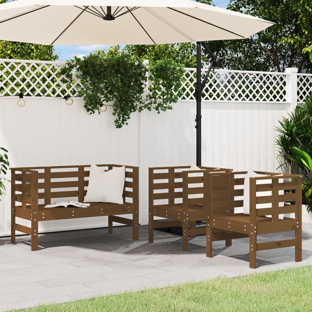 vidaXL Set mobilier de grădină, 3 piese, maro miere, lemn masiv de pin vidaXL Set mobilier de grădină, 3 piese, maro miere, lemn masiv de pin