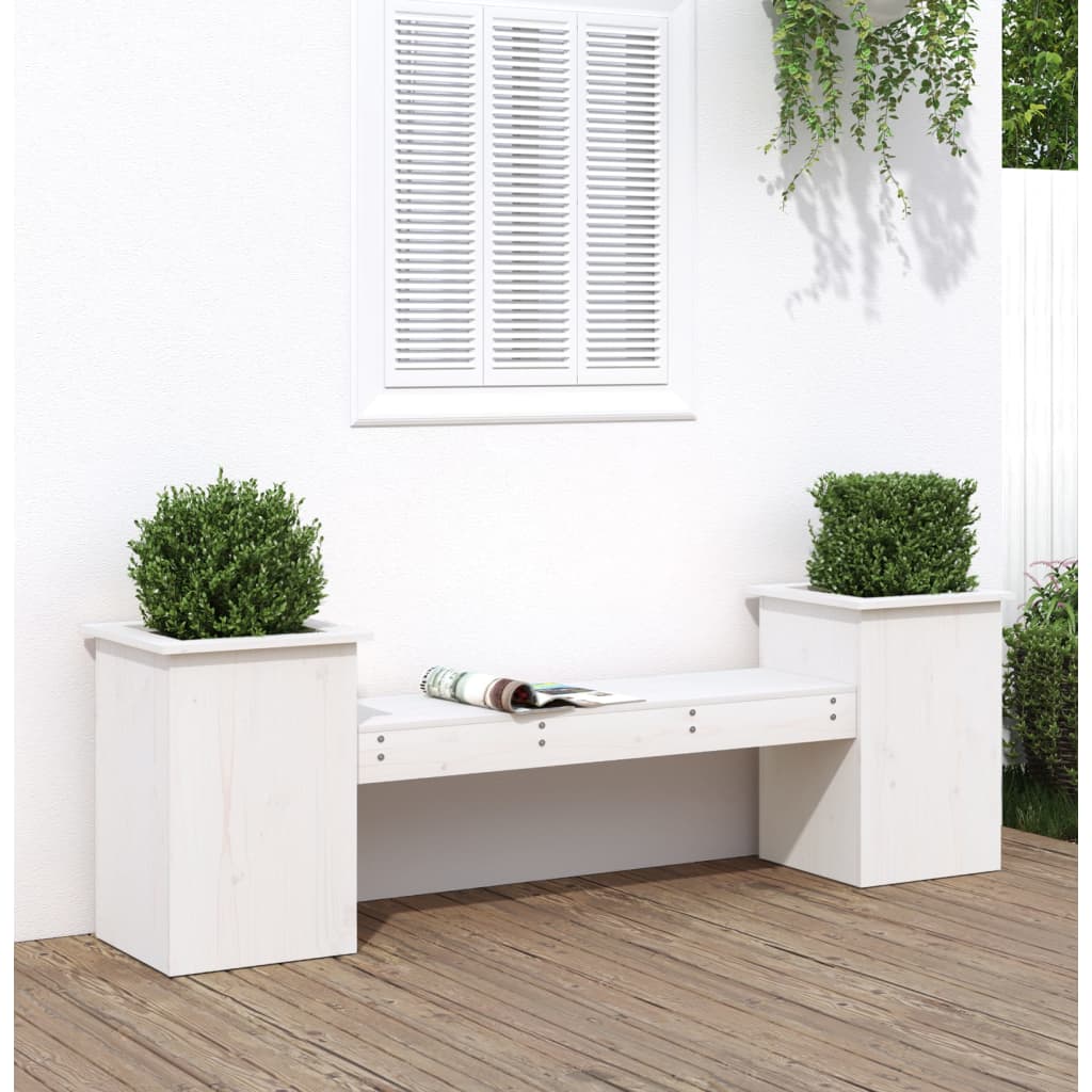 vidaXL Jardinieră bancă, alb, 184,5x39,5x56,5 cm, lemn masiv de pin