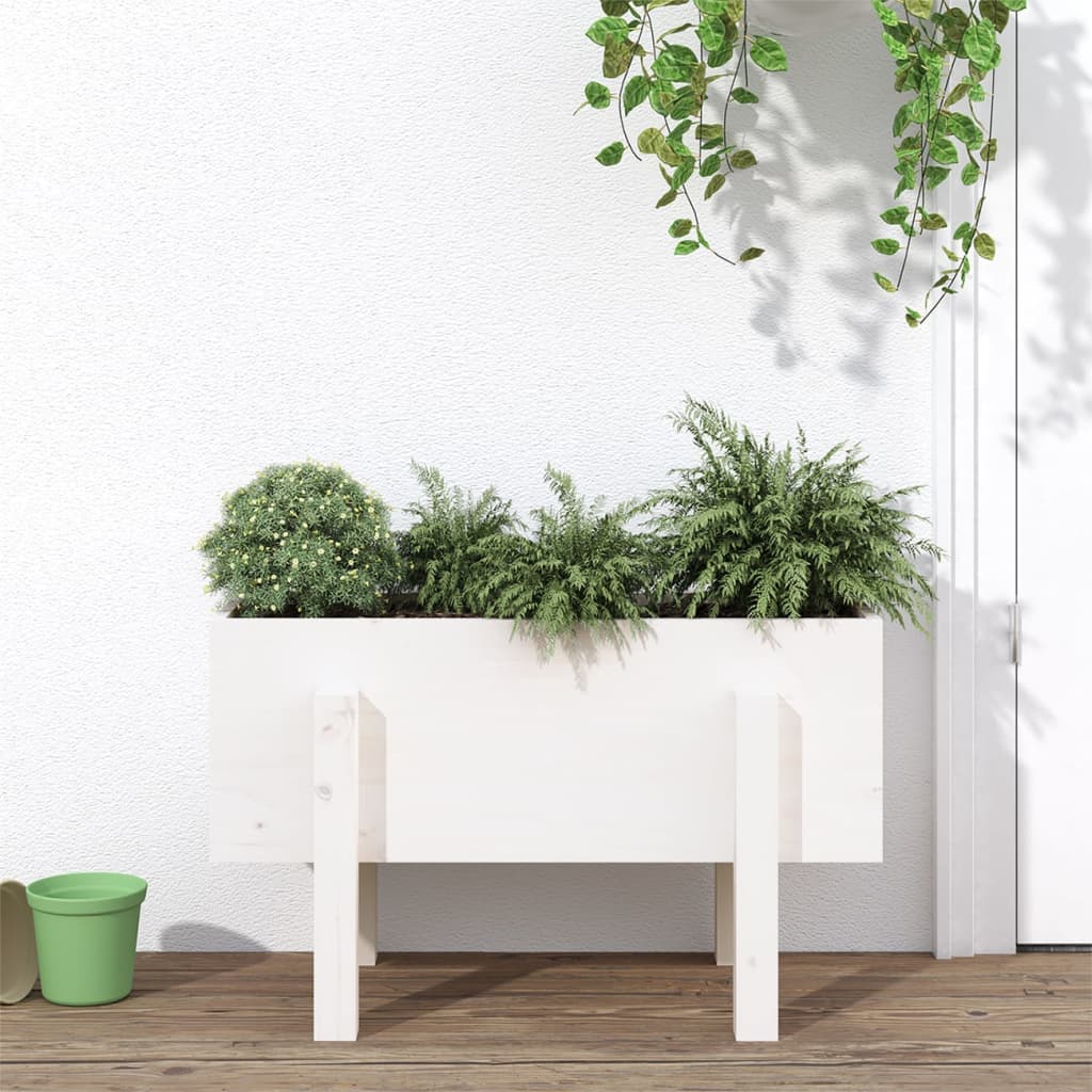 vidaXL Jardinieră de grădină, alb, 62x30x38 cm, lemn masiv de pin vidaXL Jardinieră de grădină, alb, 62x30x38 cm, lemn masiv de pin