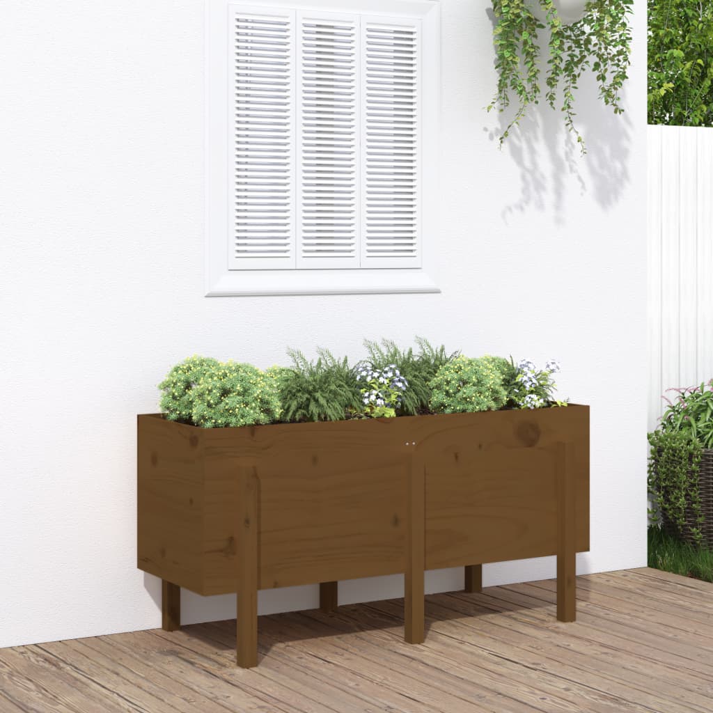 vidaXL Strat înălțat de grădină maro miere 121x50x57 cm lemn masiv pin