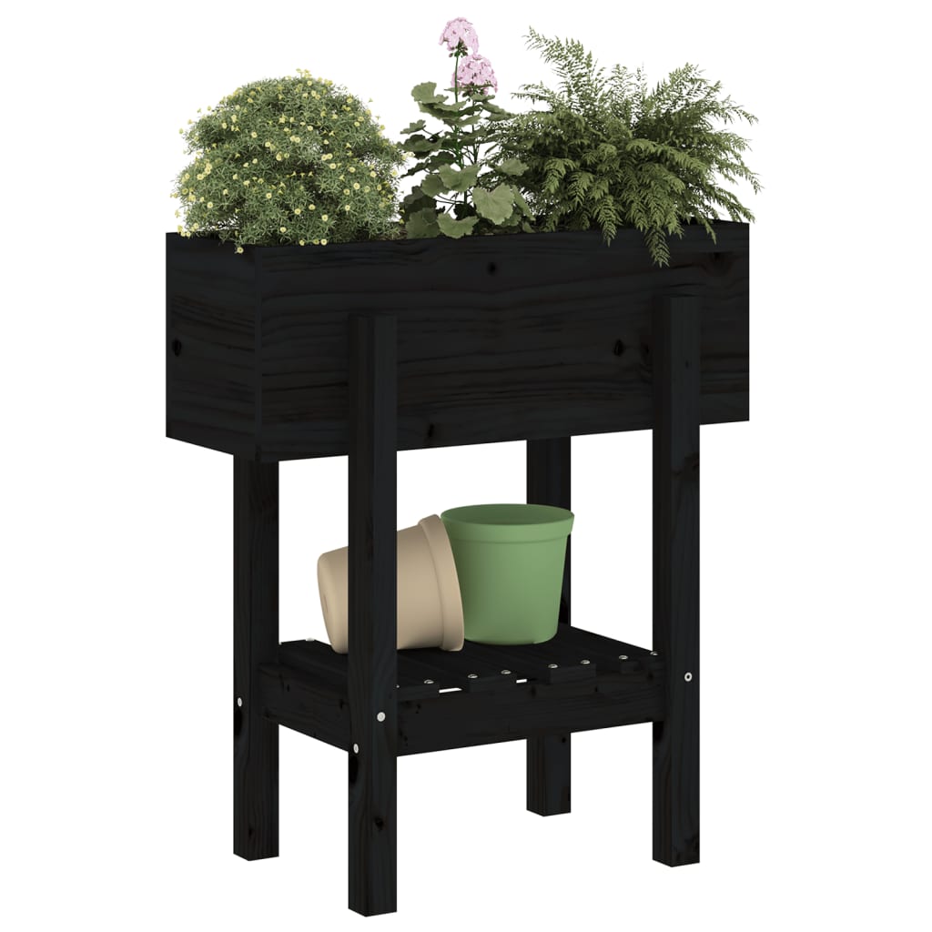 vidaXL Jardinieră de grădină, negru, 62x30x69 cm, lemn masiv pin