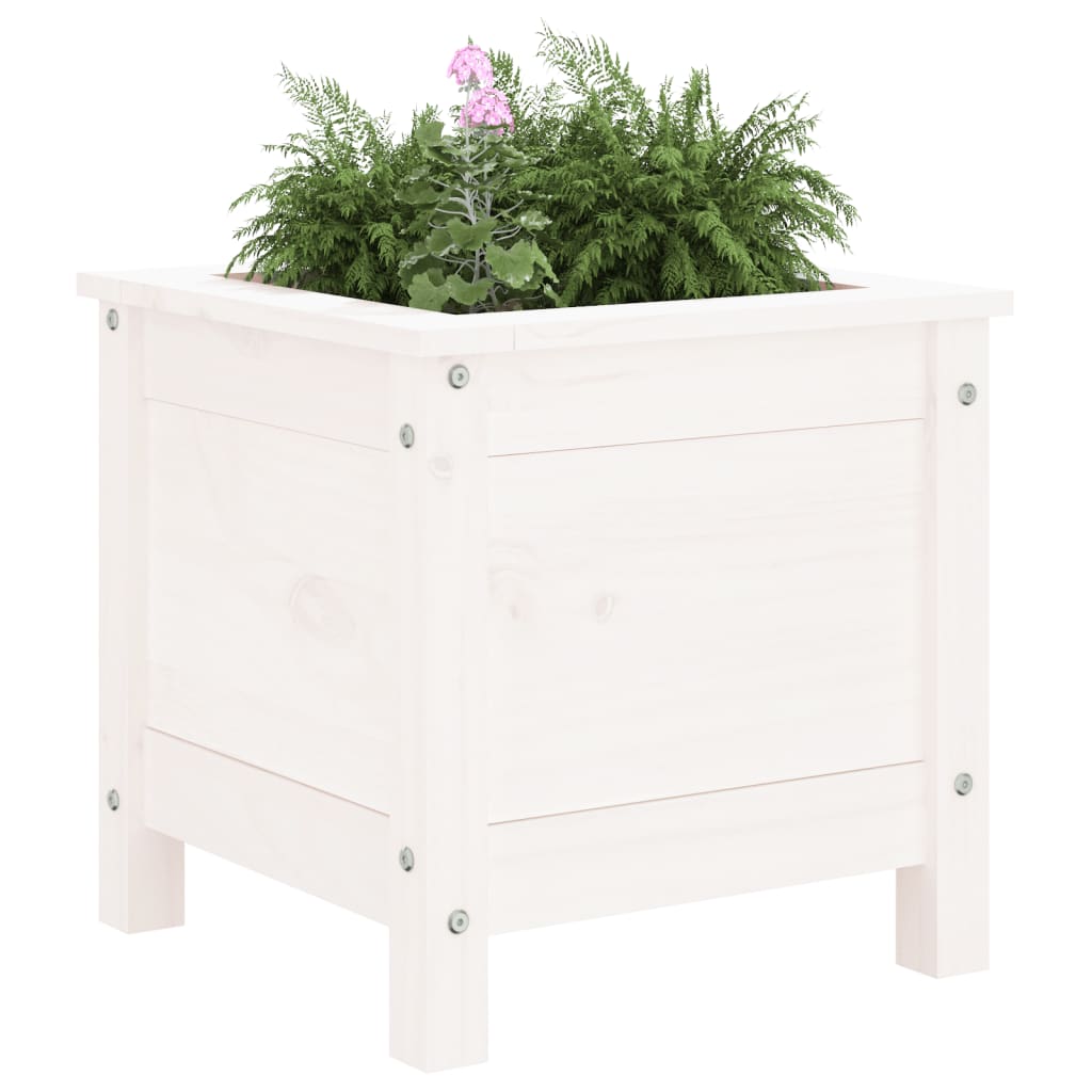 vidaXL Jardinieră de grădină, alb, 40x40x39 cm, lemn masiv de pin vidaXL Jardinieră de grădină, alb, 40x40x39 cm, lemn masiv de pin