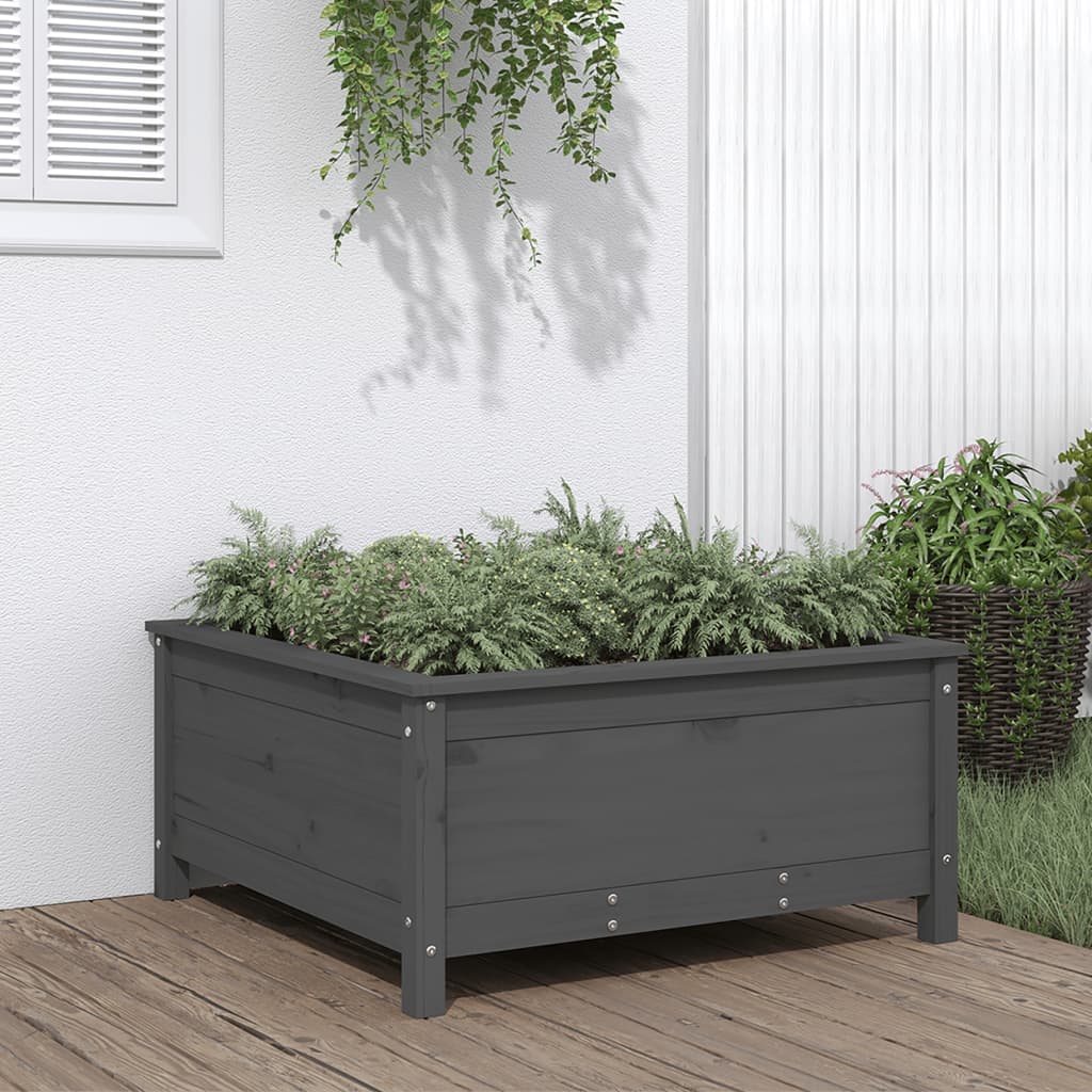 vidaXL Jardinieră de grădină, gri, 82,5x82,5x39 cm, lemn masiv pin