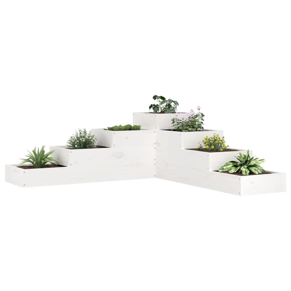 vidaXL Jardinieră grădină cu 4 niveluri, alb, 106x104,5x36 cm lemn pin vidaXL Jardinieră grădină cu 4 niveluri, alb, 106x104,5x36 cm lemn pin