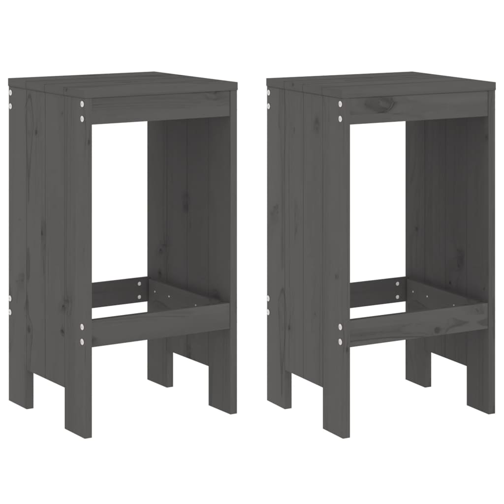 vidaXL Taburete de bar, 2 buc., gri, 40x36x75 cm, lemn masiv de pin