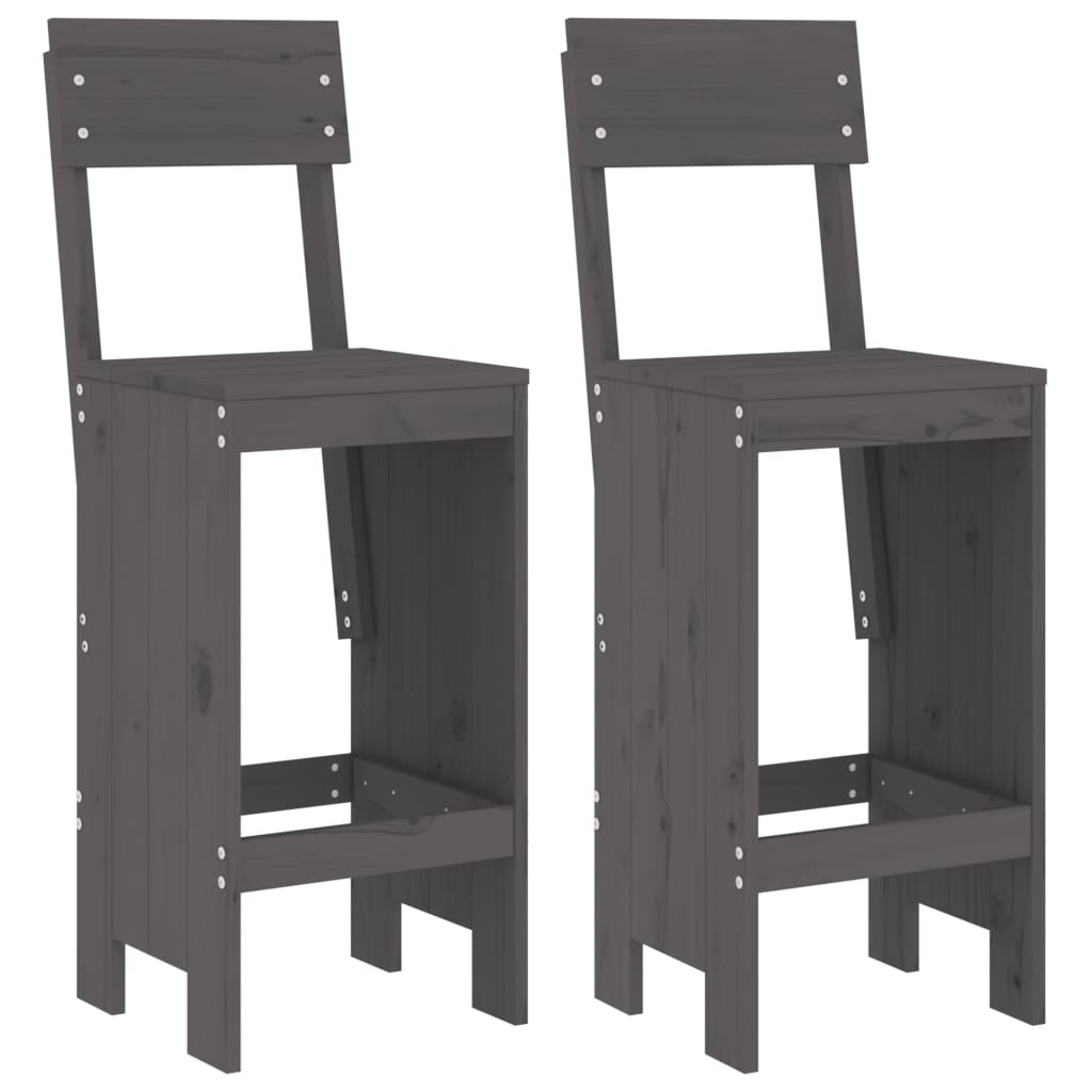 vidaXL Taburete de bar, 2 buc., gri, 40x48,5x115,5 cm, lemn masiv pin