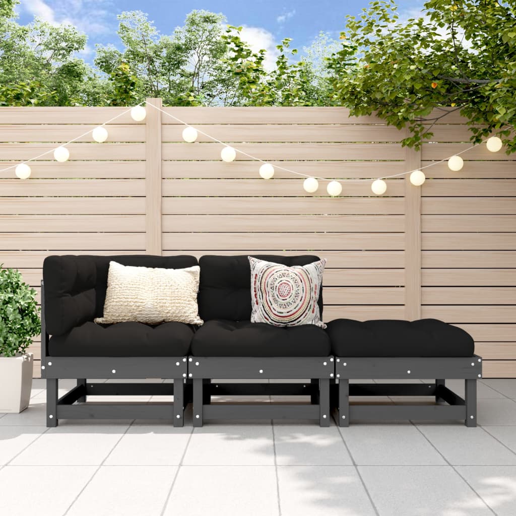 vidaXL Set mobilier de grădină, 3 piese, gri, lemn masiv de pin vidaXL Set mobilier de grădină, 3 piese, gri, lemn masiv de pin