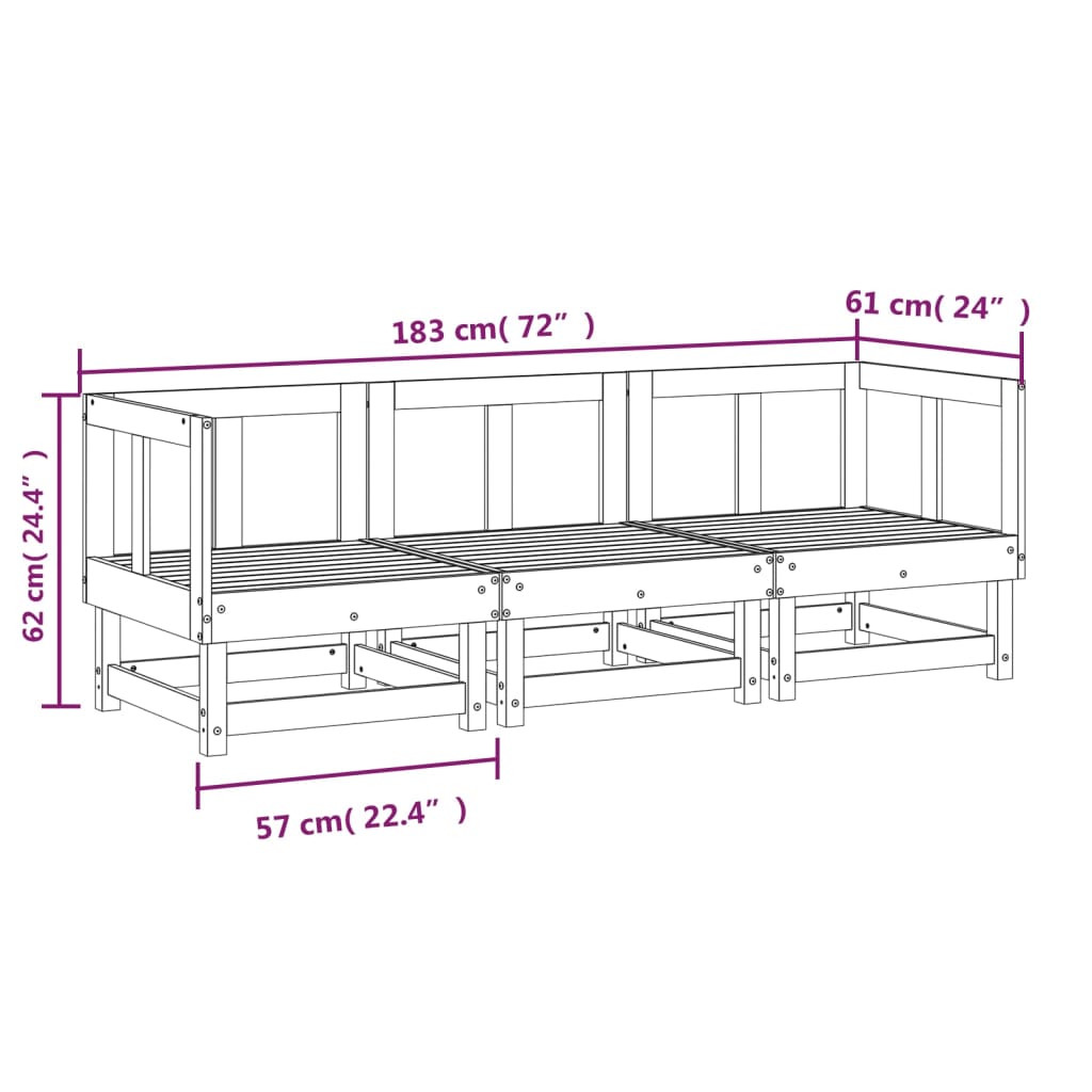 vidaXL Set mobilier de grădină, 3 piese, gri, lemn masiv de pin vidaXL Set mobilier de grădină, 3 piese, gri, lemn masiv de pin