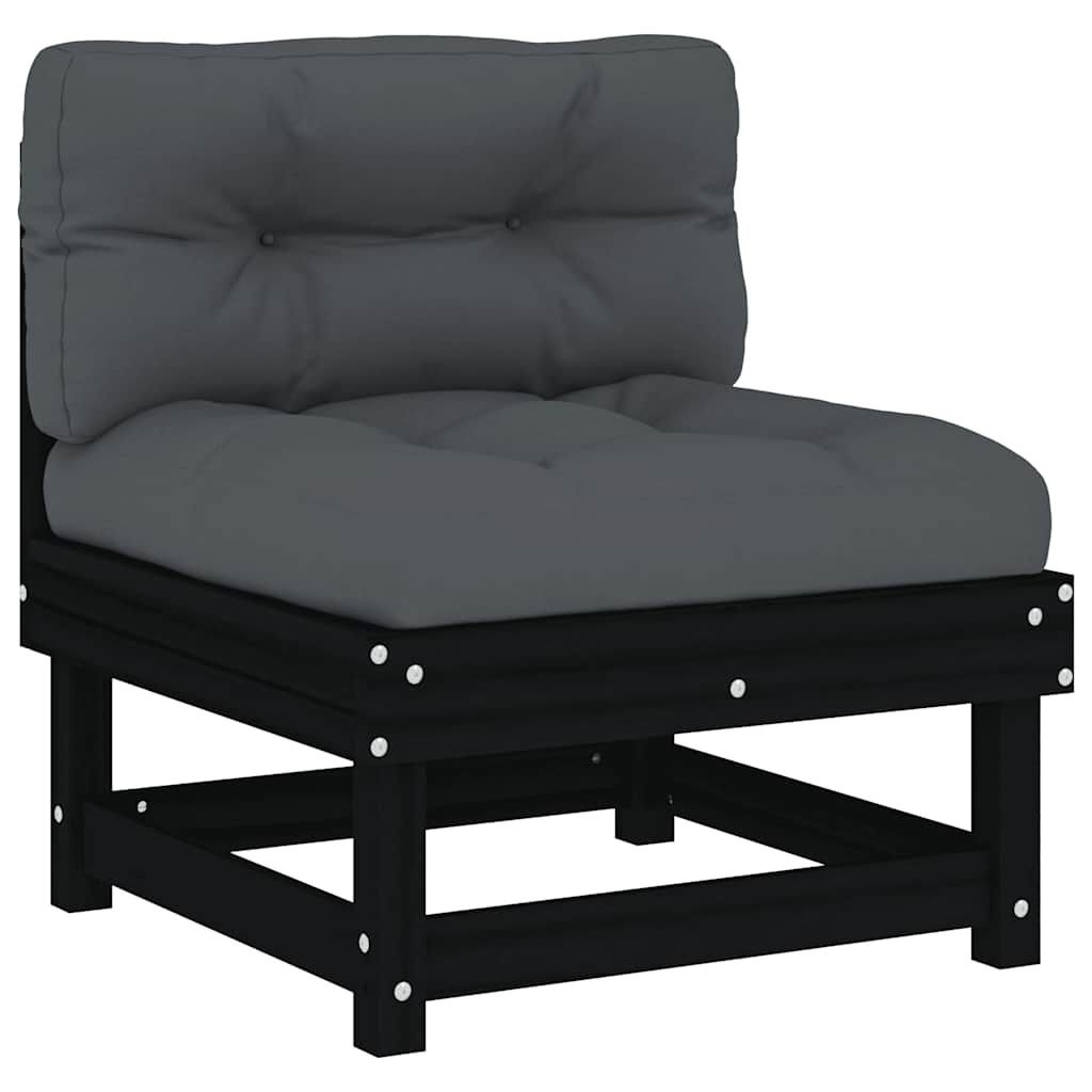 vidaXL Canapea de mijloc cu perne, negru, lemn masiv de pin
