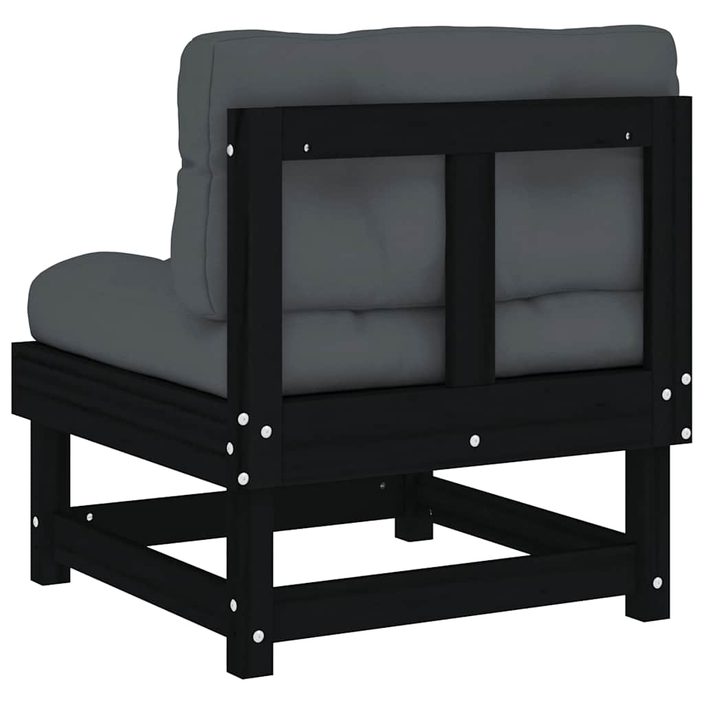 vidaXL Canapea de mijloc cu perne, negru, lemn masiv de pin